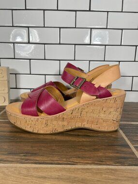 Kork Ease Ava Shoes Womens Size 9 Red Leather Platform Wedge Strappy Sandals